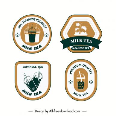  milk tea label template flat object ribbon geometric shapes outline 