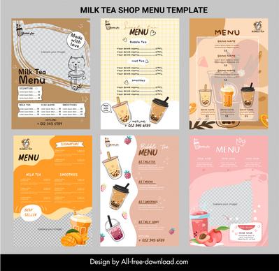 milk tea menu templates flat classical design 