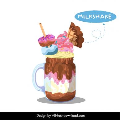  milkshake drink dessert icon melting cream cake decor classic design
