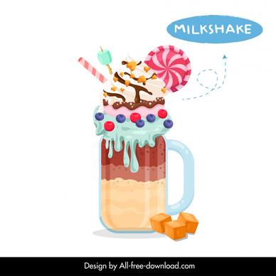 milkshakes ice cream  beverage design elements flat colorful delicious full topping sketch