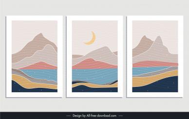 minimalist abstract scenery drawings template mountains moon handdraw