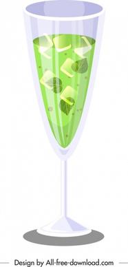 mint cocktail glass icon shiny 3d green design