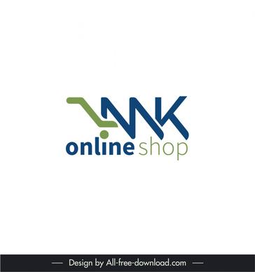 mk online shopping logo template stylized texts trolley outline 