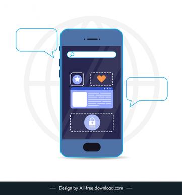 mobile app development services advertising backdrop flat smartphone speech bubbles app icons sketch