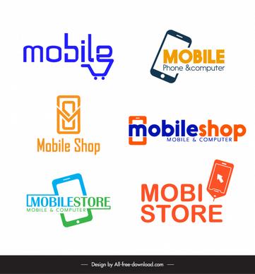 mobile shop logo collection flat phones texts