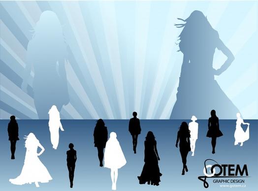 fashion background models icons silhouettes design rays decor