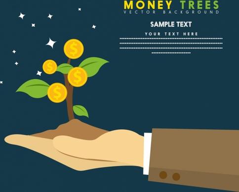 money investment banner coins tree icon design