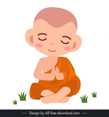 monk meditate icon sitting boy cartoon character design
