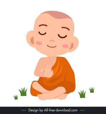 monk meditate icon sitting boy sketch cute cartoon character