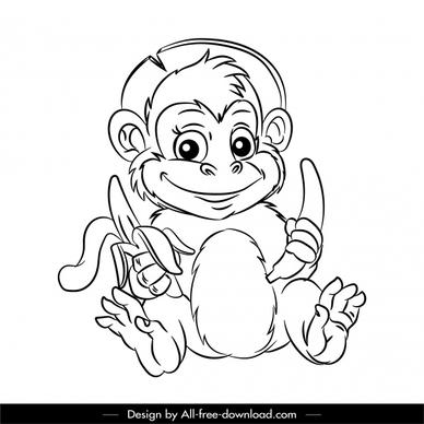 monkey icon cute cartoon sketch back white design