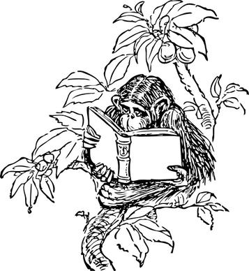 Monkey Reading clip art