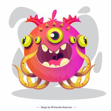 monster icon multieyes octopus shape colored cartoon design