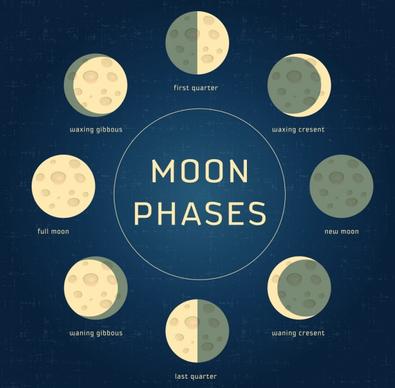 moon phases icons circle objects isolation