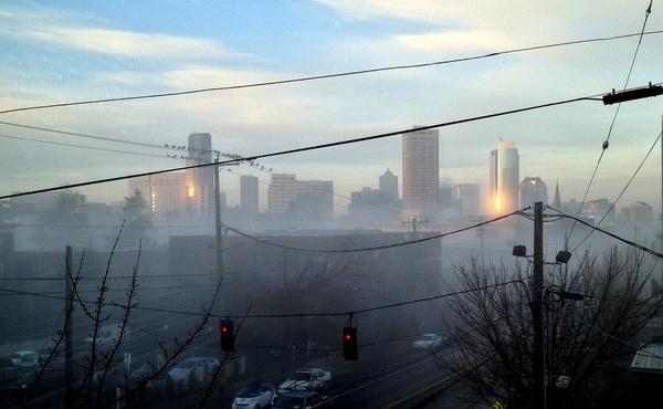 morning fog lifting over downtown seattle 112513