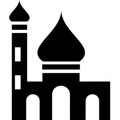 mosque architecture sign icon flat black white sketch
