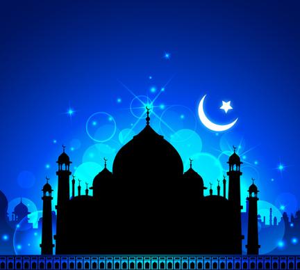 mosque night backgrounds vector