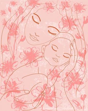 mother and kid background hand drawn sketch