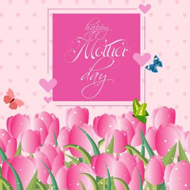mother day banner pink tulips heart butterflies decoration
