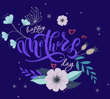 mother day banner violet texts calligraphy flowers decoration