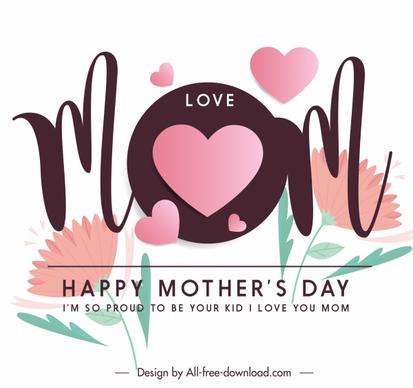 mother day card template calligraphy hearts botany decor