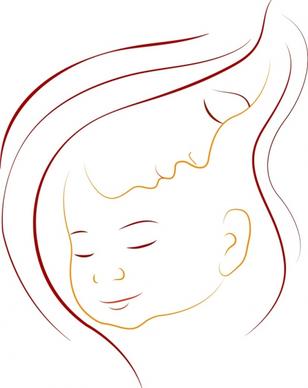 mother kid background colored curves outline