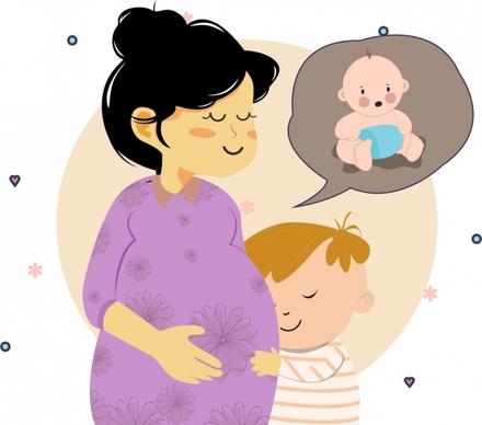 motherhood drawing pregnant woman baby icons colored cartoon