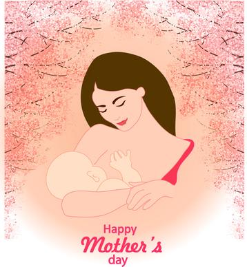 mothers day card with mother and son illustration