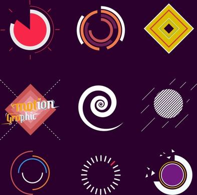 motion design elements various flat colored shapes isolation