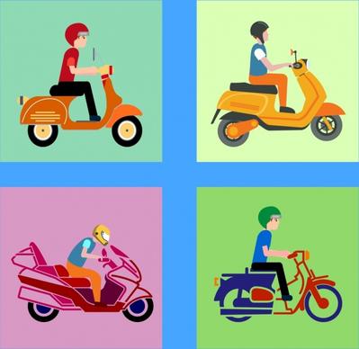 motorbike icons collection various flat types isolation