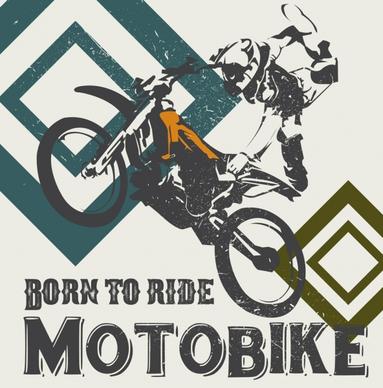 motorbike race banner performing racer icon retro design