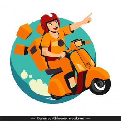 motorbike shipper icon motion sketch cartoon character design