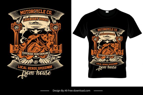 motorcycle co legendary riders tshirt template retro dark symmetric decor