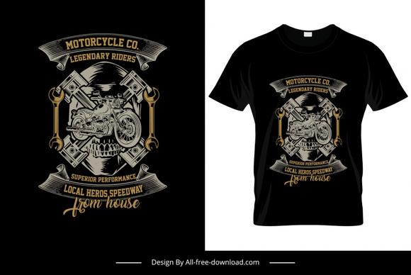 motorcycle t shirt template dark classical design symmetric helmet wrench ribbon decor