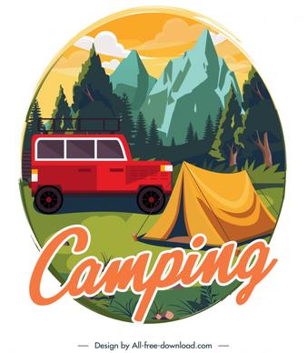 mountain camping advertising poster classical tent nature scene 