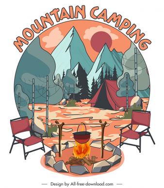 mountain camping advertising poster template classical handdrawn