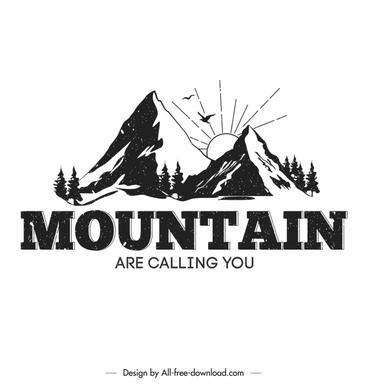 mountain camping logo template retro handdrawn design