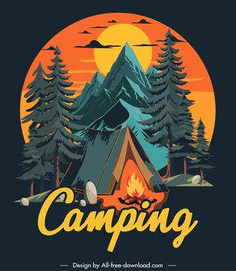 mountain camping poster classical tent nature scene 