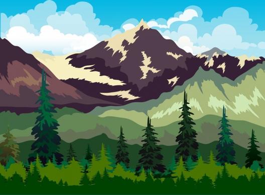mountain landscape drawing multicolored cartoon design