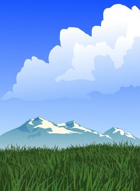 landscape painting mountain meadow cloud icons cartoon design