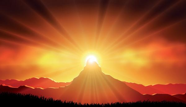 mountains with sunset beautiful background vector