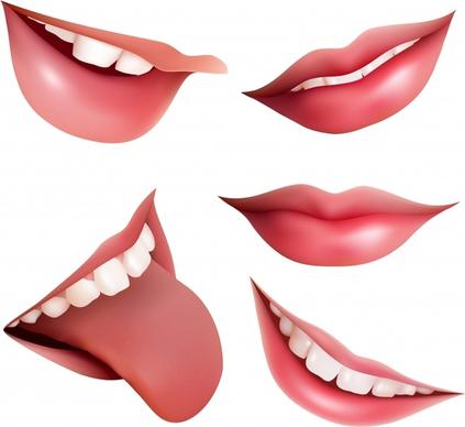 woman mouth icons colored closeup 3d design