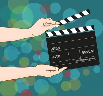movie background hand action board icons cartoon design