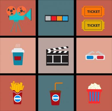 movie design element various flat colorful symbols isolation