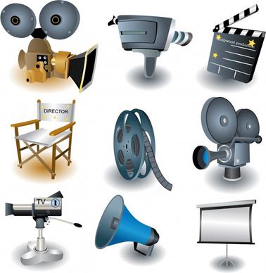 movie design elements colored 3d tools icons