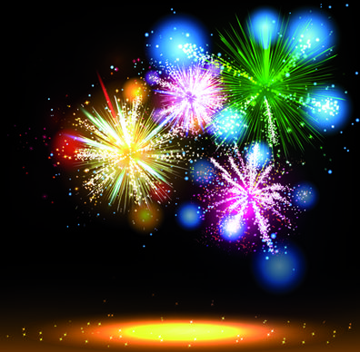 multicolor fireworks holiday vector