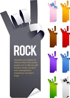 rock design element hand sign icons 3d paper