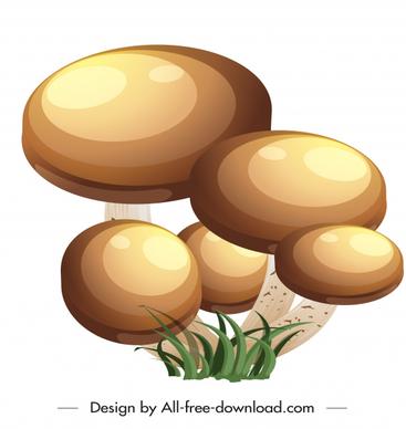 mushroom icon shiny brown decor 3d sketch