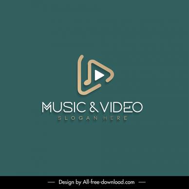 music and video logo template play button texts flat sketch