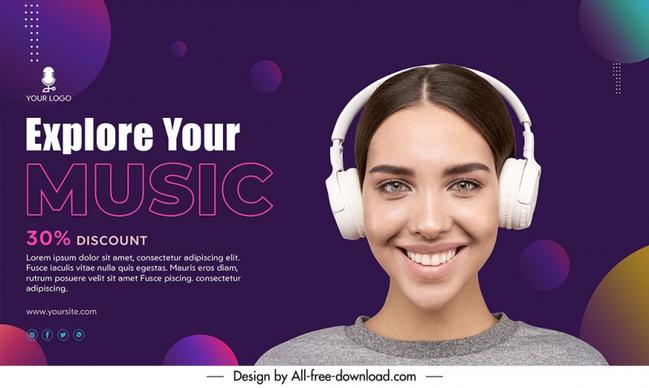 music banner discount template contrast happy lady