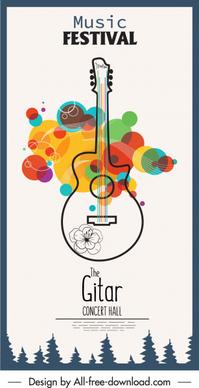 music banner guitar sketch colorful flat design